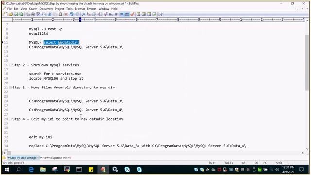 MySQL : Step by step changing the datadir in MySQL on windows смотреть онлайн