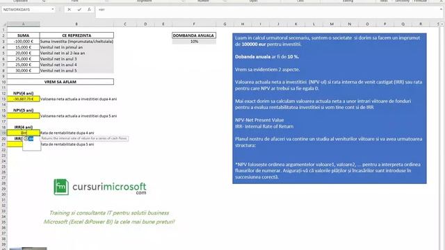 Functii financiare in Excel, functia NPV si functia IRR смотреть онлайн