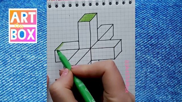 Рисуем необычную 3Д фигуру в цвете пошагово ?Drawing 3D FIGURE In Colour StepBYstep