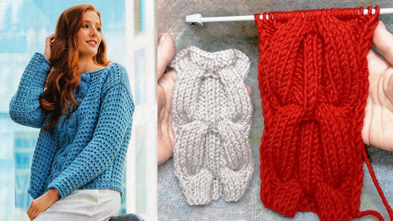 Узор спицами:"Коса из 24 петель". смотреть онлайн