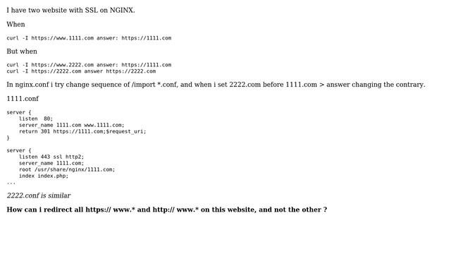 Two website with SSL on NGINX. Sequence and redirect смотреть онлайн