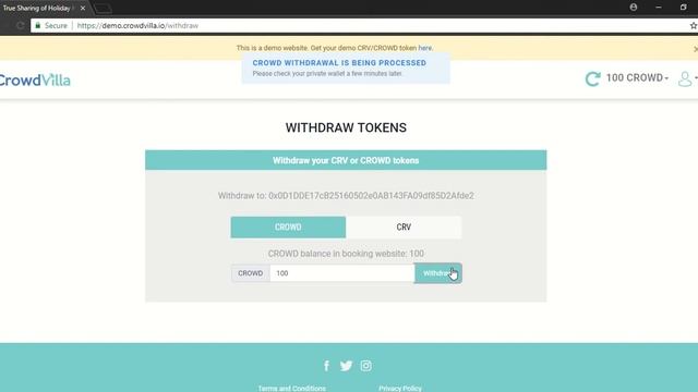 Crowdvilla Booking Demo - 8. Withdraw CROWD смотреть онлайн