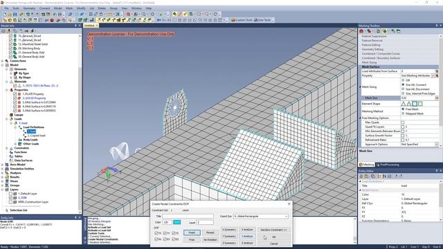 Simcenter Femap: Пример построения КЭМ. Контакт. Симметрия. Отладка. Линейный и нелинейный анализ.