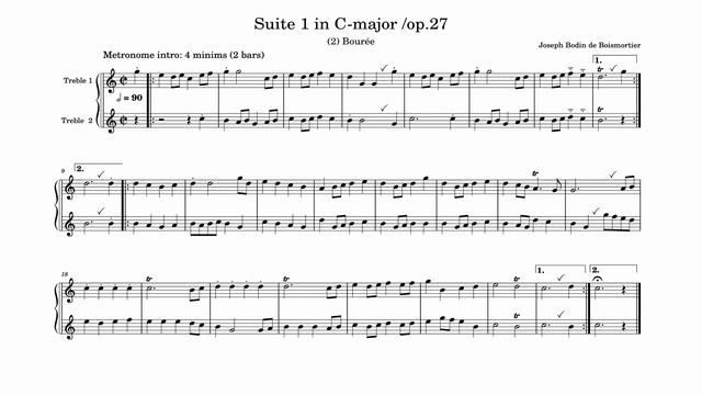 Play along treble recorder! - Bouree by J.B. Boismortier, Suite Nr.1, op. 27 смотреть онлайн