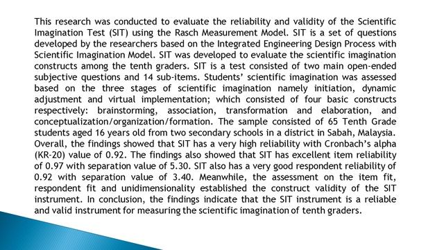 Investigating the Validity and Reliability of a Scientific Imagination Test for Tenth graders IJETL смотреть онлайн