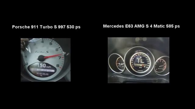 Mercedes E63 AMG S 4 Matic vs Porsche 911 Turbo S acceleration ускорение 0-230 kmh смотреть онлайн