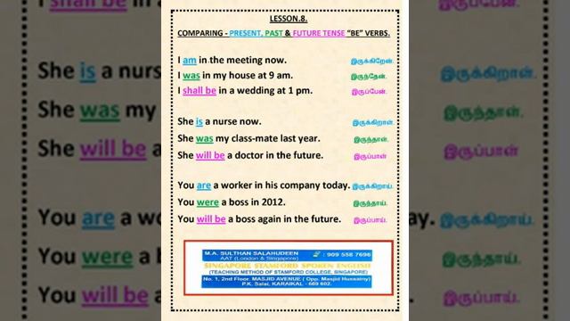 Singapore Stamford Spoken English-Lesson.8 Comparing Present, Past & Future Tenses “BE” Verbs смотреть онлайн
