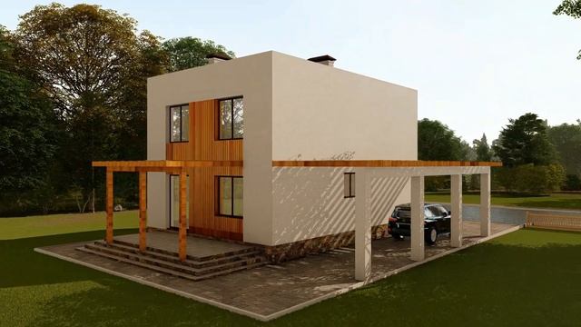 Проект двухэтажного дома с сауной и четырьмя спальнями 144 кв.м. | SketchUp + Lumion смотреть онлайн