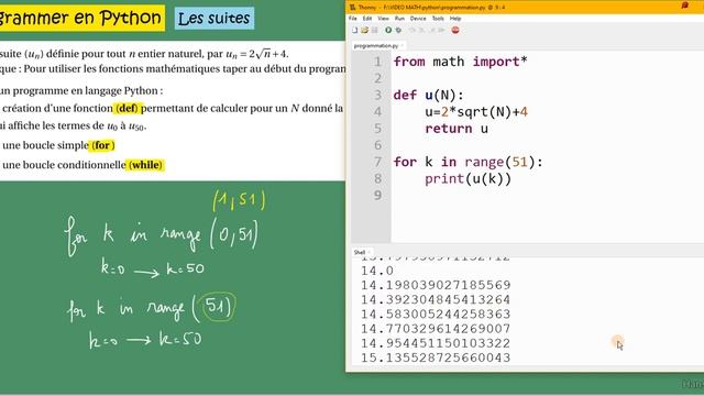 Programmer en Python au BAC spé Maths - Exemples avec while et def - terme et rang d'une suite смотреть онлайн