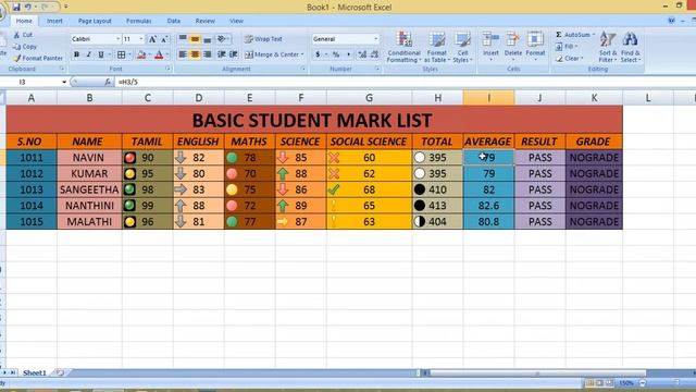 Microsoft office Excel -2007 Basic Student Mark List Conditional Formatting Class -8 смотреть онлайн
