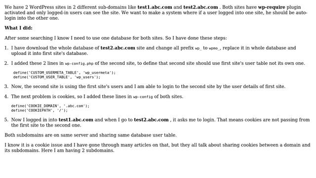 Wordpress: Can we share user login in 2 wordpress installs in 2 subdomains on one server? смотреть онлайн