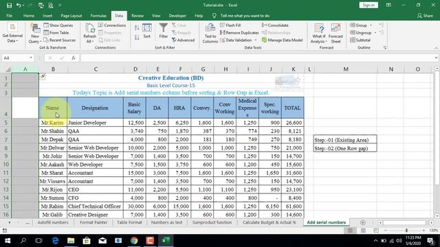 Add serial numbers column before sorting & row gap in Excel II смотреть онлайн