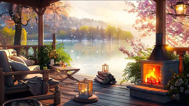 Relaxing Spring Morning at Coffee Porch Ambience 🌥️ Smooth Jazz Instrumental Music to Work, Study смотреть онлайн