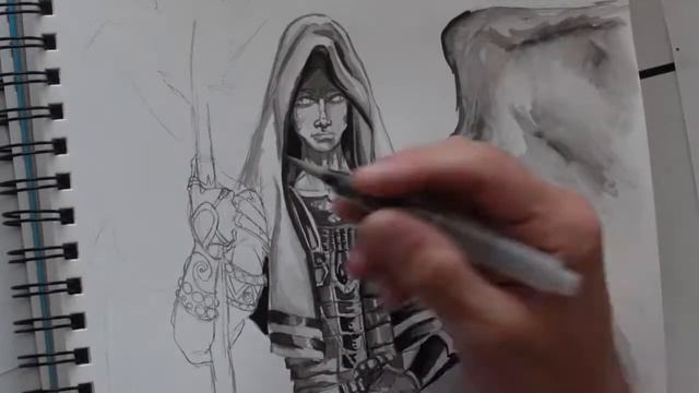 Inking character concept art with Sakura water brushes смотреть онлайн