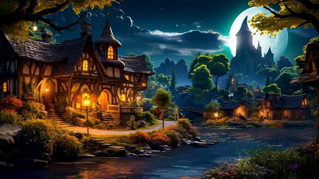 Medieval Village Serenity | Relaxing Medieval Village Sounds At Night, Frogs, Crickets Ambience