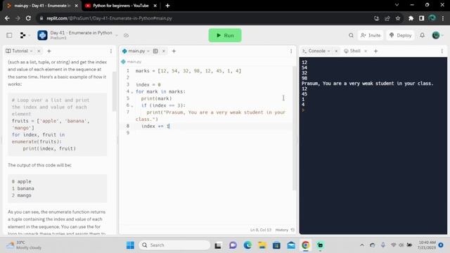 2023 | python for beginners | Enumerate Func in Python | Day 41 смотреть онлайн