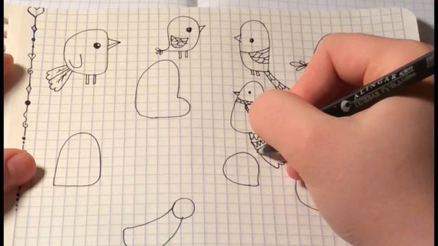 Как нарисовать смешных птичек.Doodle смотреть онлайн