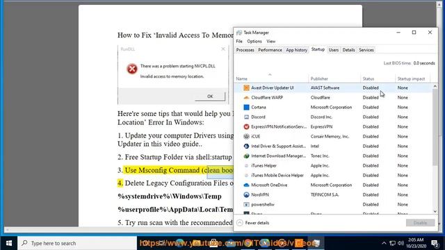 Fix Invalid Access To Memory Location Error In Windows 10/8/7 (2020 Tips) смотреть онлайн