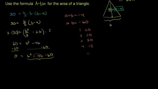 Finding dimensions of triangle from area | Quadratic equations | Algebra I | Khan Academy смотреть онлайн