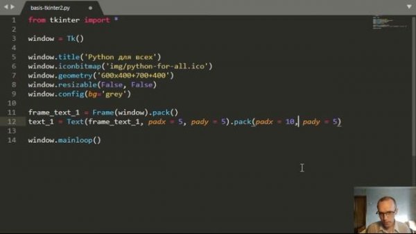 Библиотека Tkinter. Виджет Text. Задаём внутренние и внешние отступы многострочному полю