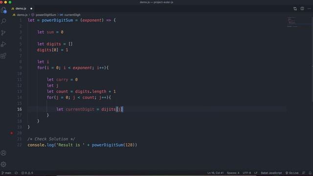 016 - Power digit sum - Project Euler Challenge - JavaScript freeCodeCamp смотреть онлайн