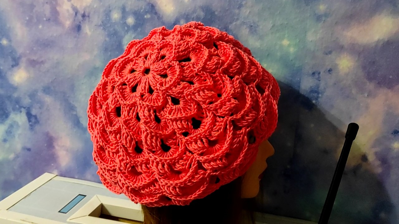 Объёмный, летний берет крючком. Беретик для начинающих. смотреть онлайн