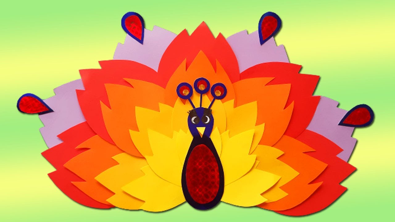 Аппликация павлин из цветной бумаги и картона. Простая поделка для детей смотреть онлайн