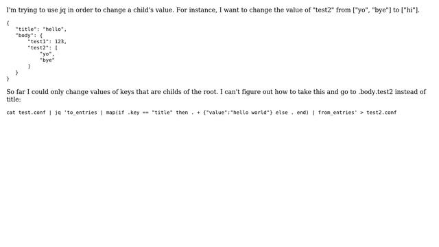 Unix & Linux: Editing a child JSON element value with jq смотреть онлайн