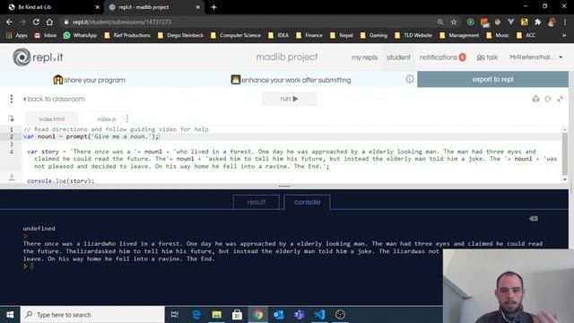 Madlibs Project // Repl it смотреть онлайн