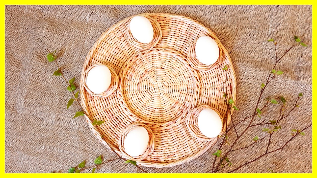 Пасхальный поднос из газетных трубочек! МК подробный! смотреть онлайн