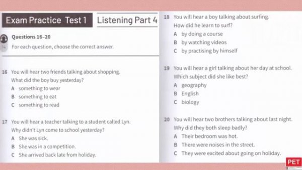 KET Listening 2020 - Cambridge A2 KEY for schools TRAINER  (2020) - Practice Test 1 with ANSWER KEY