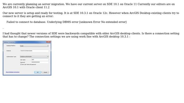 GIS: Error connecting to SDE 10.3.1 on Oracle 12c from 10.1 client смотреть онлайн