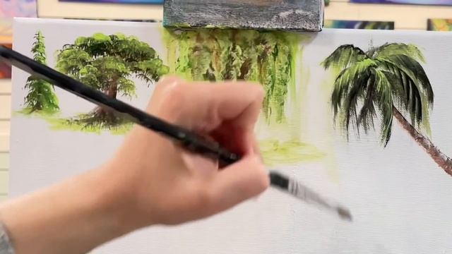 HOW TO PAINT TREES WITH A FILBERT BRUSH! Painting Tutorial смотреть онлайн