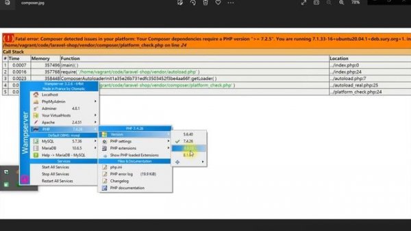 Composer detected issues in your platform. Your composer dependencies require a PHP version 7.2.5+