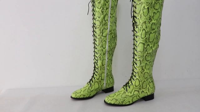 Sorbern Blue Green Python Knee High Low Heel Women Boots Round Toe смотреть онлайн