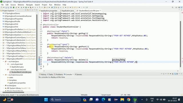 Rest API with ResponseEntity in Springboot || Shyam Sundar смотреть онлайн