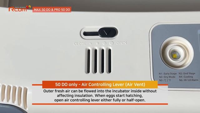 Rcom MAX 50 DO Incubator : Humidity and ventilation control & Air Controlling Lever(Air Vent) смотреть онлайн