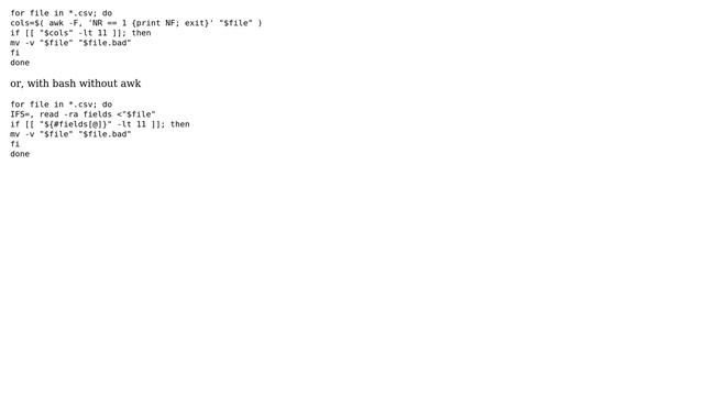 Unix & Linux: Count number of columns in CSV files and rename if less than 11 columns смотреть онлайн