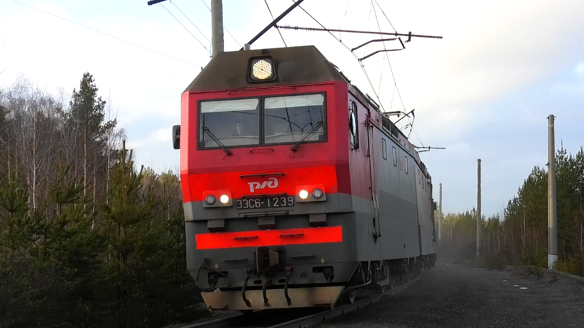 Тройная Синара 3ЭС6-1239 "Синара" с грузовым поездом смотреть онлайн