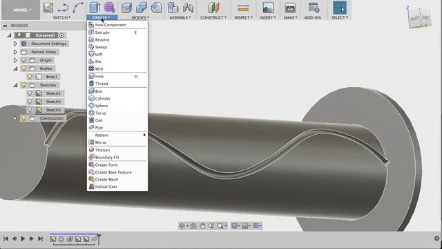 Уроки Fusion 360: моделирование ручки. Fusion 360 Tutorial: using Project to Surface and Pipe смотреть онлайн