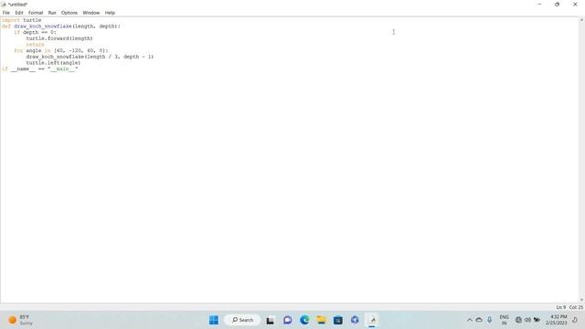Program in Python that uses the Turtle graphics library to draw a Koch snowflake смотреть онлайн