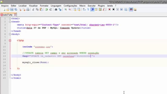 Curso de PHP #38 - MySQL - Comando Update смотреть онлайн