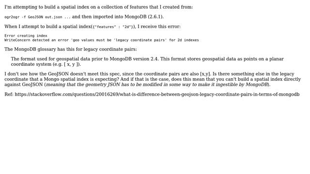 GIS: How do you build a MongoDB spatial index for GeoJSON geometry? смотреть онлайн