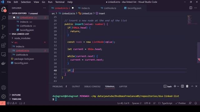 Linked List - 3 | Inserting at the end of list | Data structures with Typescript смотреть онлайн