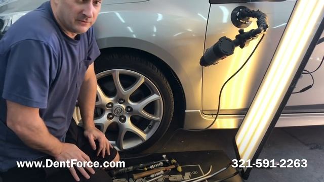 Huge dent in a Mazda 3. Paintless dent Repair in Merritt Island, Cocoa, Melbourne, Titusville. смотреть онлайн
