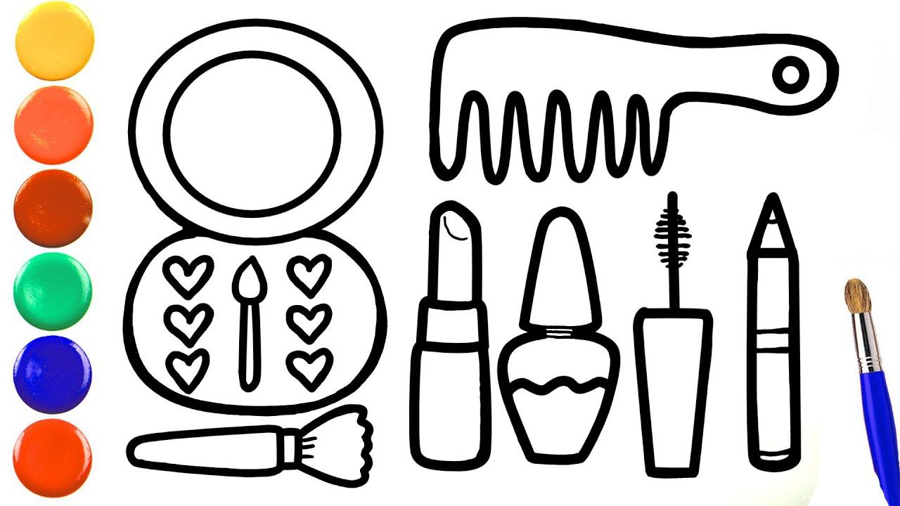 Cara Menggambar Satu Set Kosmetik Untuk Anak-anak/Cómo Dibujar Un Conjunto De Cosméticos Para Niños