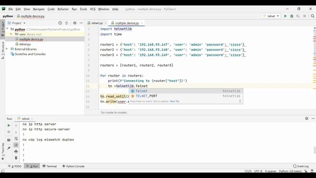 #2 Network Automation(telnetlib) : Telnet ke Device Network Dengan Script Python (multi device) смотреть онлайн