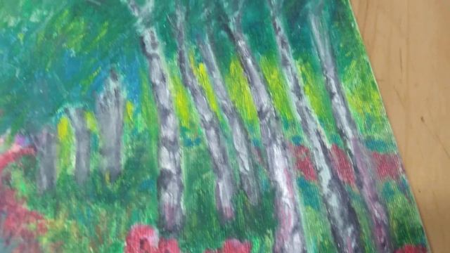 Картины: Красные цветы в березовой роще. Купить яркую картину пейзаж смотреть онлайн