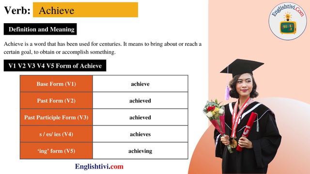 Achieve V1 V2 V3 V4 V5 Base Form, Past Simple, Past Participle Form of Achieve | Englishtivi.com смотреть онлайн