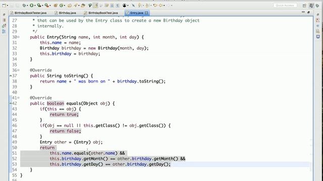 CS2 Java Tutorial Birthday Book App 06 Entry Class, equals method смотреть онлайн